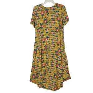 Lularoe Uneven Hem Yellow Floral Short Sleeve Swing Style T-Shirt Dress Size M